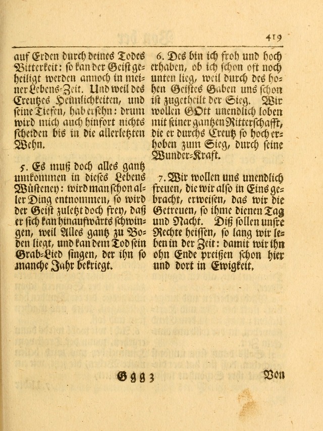 Das Gesäng Der einsamen und verlassenen Turtel-Taube, Nemlich der Christlichen Kirche: oder geistliche u. erfahrungs-volle liedens u. libes-gethöne, als darinnen bendes die volrkost der neuen welt... page 419