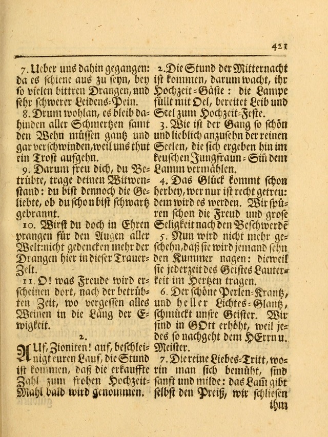 Das Gesäng Der einsamen und verlassenen Turtel-Taube, Nemlich der Christlichen Kirche: oder geistliche u. erfahrungs-volle liedens u. libes-gethöne, als darinnen bendes die volrkost der neuen welt... page 421