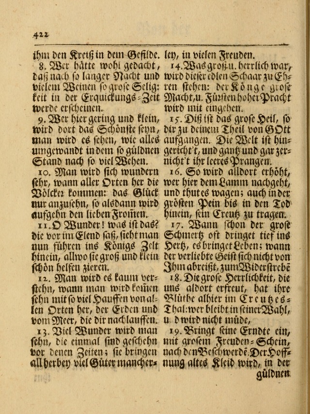 Das Gesäng Der einsamen und verlassenen Turtel-Taube, Nemlich der Christlichen Kirche: oder geistliche u. erfahrungs-volle liedens u. libes-gethöne, als darinnen bendes die volrkost der neuen welt... page 422