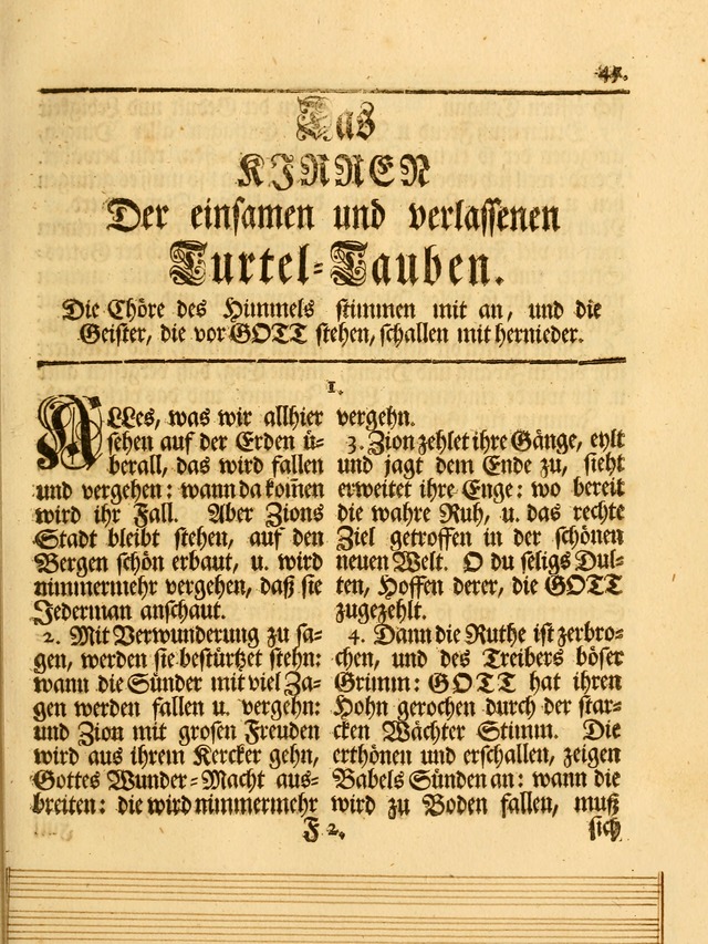 Das Gesäng Der einsamen und verlassenen Turtel-Taube, Nemlich der Christlichen Kirche: oder geistliche u. erfahrungs-volle liedens u. libes-gethöne, als darinnen bendes die volrkost der neuen welt... page 45