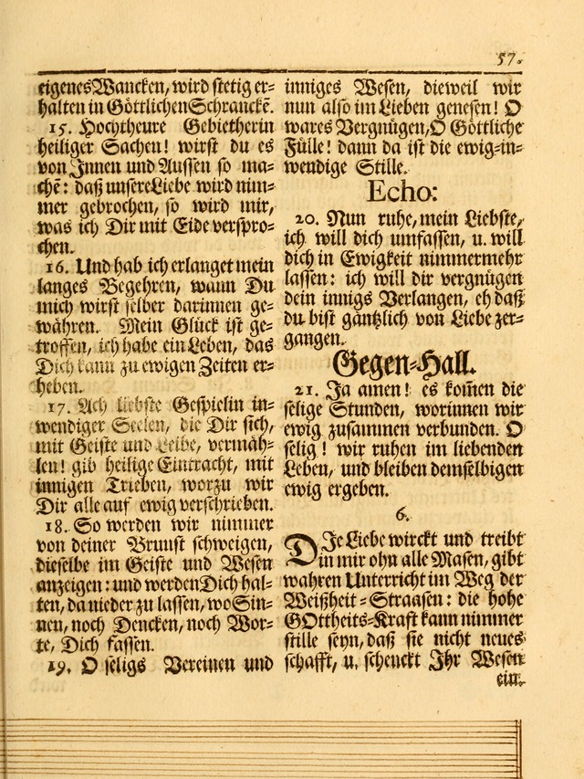 Das Gesäng Der einsamen und verlassenen Turtel-Taube, Nemlich der Christlichen Kirche: oder geistliche u. erfahrungs-volle liedens u. libes-gethöne, als darinnen bendes die volrkost der neuen welt... page 57