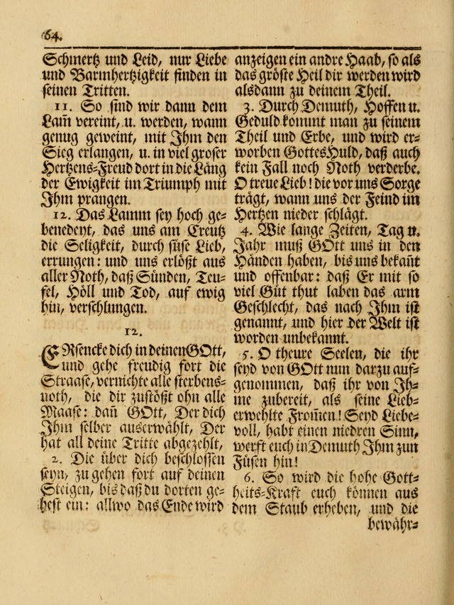 Das Gesäng Der einsamen und verlassenen Turtel-Taube, Nemlich der Christlichen Kirche: oder geistliche u. erfahrungs-volle liedens u. libes-gethöne, als darinnen bendes die volrkost der neuen welt... page 64