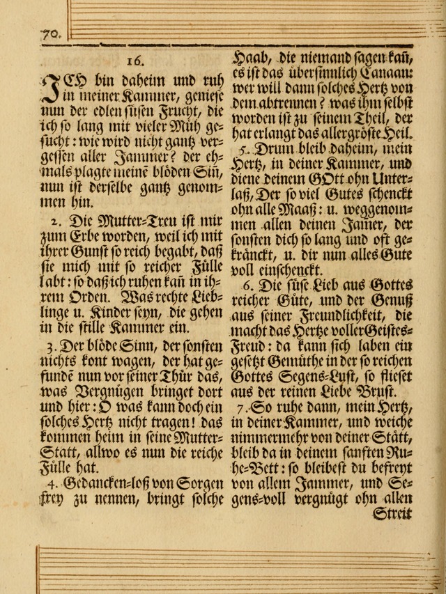 Das Gesäng Der einsamen und verlassenen Turtel-Taube, Nemlich der Christlichen Kirche: oder geistliche u. erfahrungs-volle liedens u. libes-gethöne, als darinnen bendes die volrkost der neuen welt... page 70