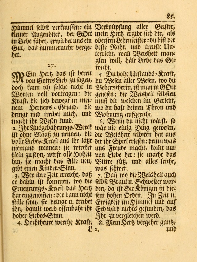 Das Gesäng Der einsamen und verlassenen Turtel-Taube, Nemlich der Christlichen Kirche: oder geistliche u. erfahrungs-volle liedens u. libes-gethöne, als darinnen bendes die volrkost der neuen welt... page 85