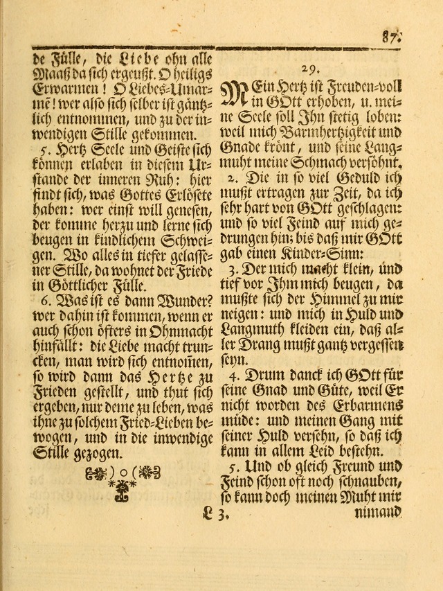 Das Gesäng Der einsamen und verlassenen Turtel-Taube, Nemlich der Christlichen Kirche: oder geistliche u. erfahrungs-volle liedens u. libes-gethöne, als darinnen bendes die volrkost der neuen welt... page 87