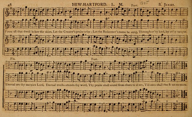 The Delights of Harmony; or, Norfolk Compiler: being a new collection of psalm tunes, hymns and anthems with a variety of set pieces, from the most approved American and European authors... page 48