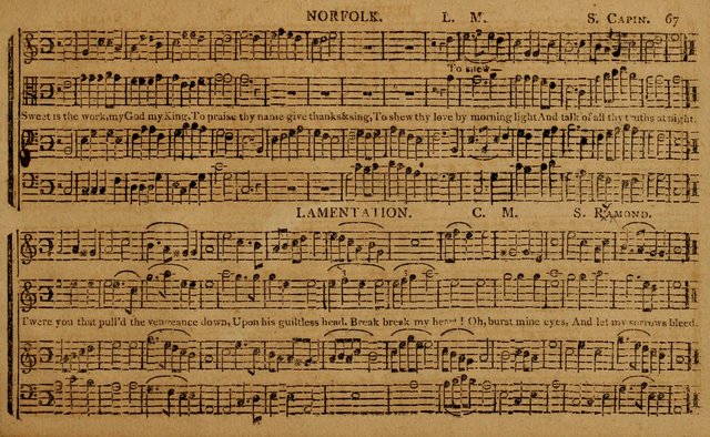 The Delights of Harmony; or, Norfolk Compiler: being a new collection of psalm tunes, hymns and anthems with a variety of set pieces, from the most approved American and European authors... page 67