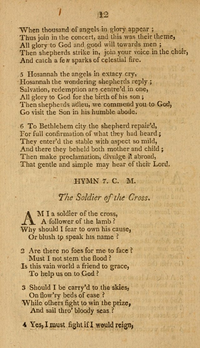 Divine Hymns, or Spiritual Songs: for the use of religious assemblies and private Christians: being formerly a collection (12th ed.) page 12