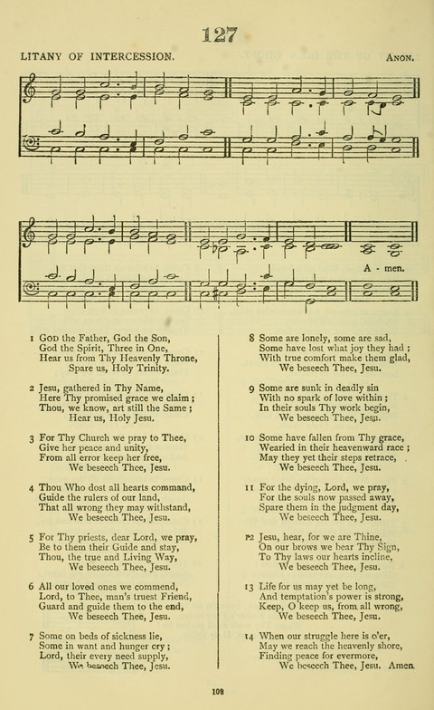 The Durham Mission Tune Book: with supplement, containting one hundred and fifty-nine hymn tunes, chants and litanies for the durham mission hymn-book (2nd ed.) page 108