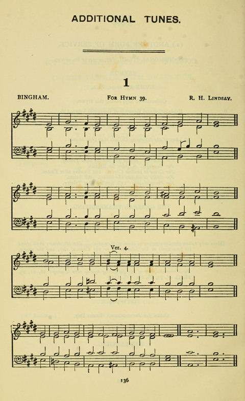 The Durham Mission Tune Book: with supplement, containting one hundred and fifty-nine hymn tunes, chants and litanies for the durham mission hymn-book (2nd ed.) page 136