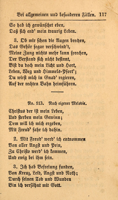 Der Sänger am Grabe: Eine Auswahl Lieder zum Gebrauch bei Leichen-Begängnissen, wie auch Trost-Lieder für Solche, die um geliebte Todte trauern page 113