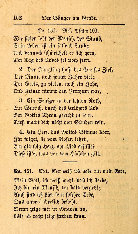 Der Sänger am Grabe: Eine Auswahl Lieder zum Gebrauch bei Leichen-Begängnissen, wie auch Trost-Lieder für Solche, die um geliebte Todte trauern page 148