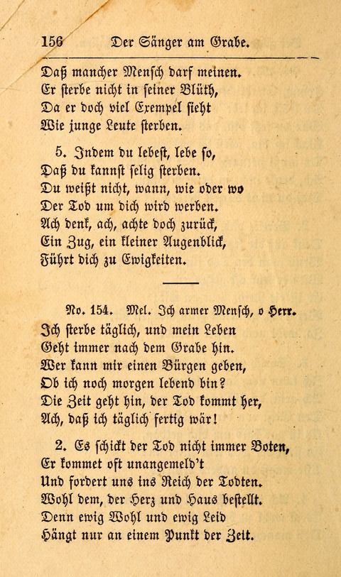 Der Sänger am Grabe: Eine Auswahl Lieder zum Gebrauch bei Leichen-Begängnissen, wie auch Trost-Lieder für Solche, die um geliebte Todte trauern page 152