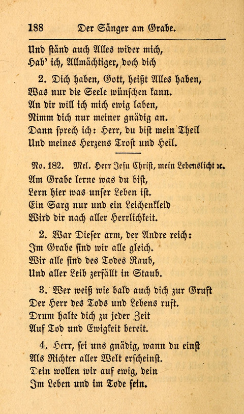 Der Sänger am Grabe: Eine Auswahl Lieder zum Gebrauch bei Leichen-Begängnissen, wie auch Trost-Lieder für Solche, die um geliebte Todte trauern page 184