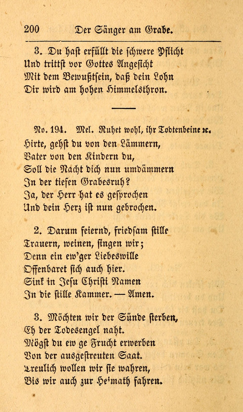 Der Sänger am Grabe: Eine Auswahl Lieder zum Gebrauch bei Leichen-Begängnissen, wie auch Trost-Lieder für Solche, die um geliebte Todte trauern page 196