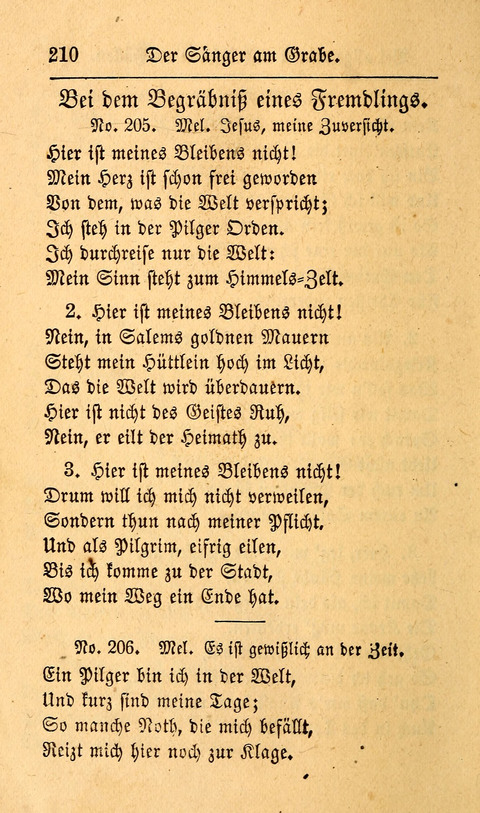 Der Sänger am Grabe: Eine Auswahl Lieder zum Gebrauch bei Leichen-Begängnissen, wie auch Trost-Lieder für Solche, die um geliebte Todte trauern page 206