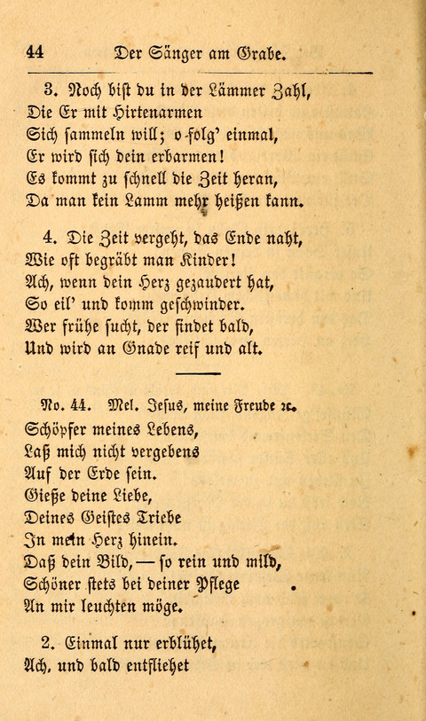 Der Sänger am Grabe: Eine Auswahl Lieder zum Gebrauch bei Leichen-Begängnissen, wie auch Trost-Lieder für Solche, die um geliebte Todte trauern page 40