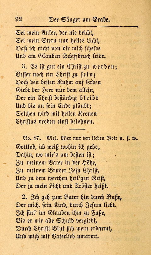 Der Sänger am Grabe: Eine Auswahl Lieder zum Gebrauch bei Leichen-Begängnissen, wie auch Trost-Lieder für Solche, die um geliebte Todte trauern page 88