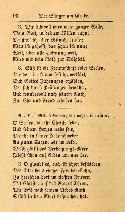 Der Sänger am Grabe: Eine Auswahl Lieder zum Gebrauch bei Leichen-Begängnissen, wie auch Trost-Lieder für Solche, die um geliebte Todte trauern page 92