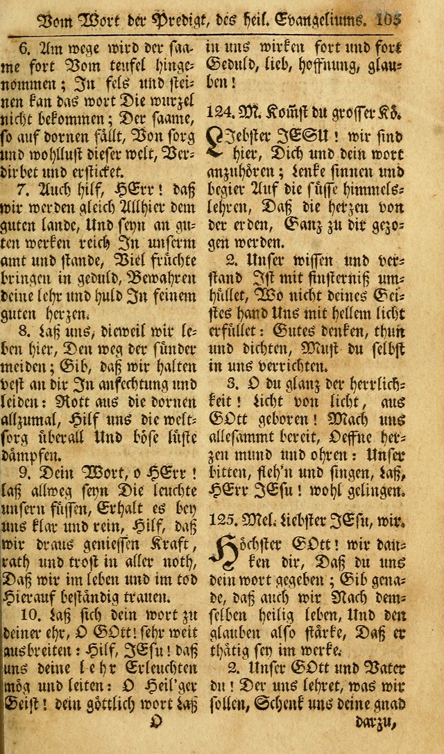 Das Geistliche Saitenspiel: oder, Eine Sammlung auserlesener, erbaulicher, geistreicher Lieder zum Gebrauch aller Gottliebenden Seelen, insonderheit für dei Gemeinen der Evangelischen... (1st Aufl.) page 105