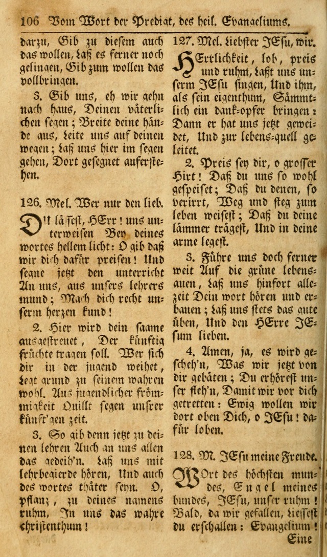 Das Geistliche Saitenspiel: oder, Eine Sammlung auserlesener, erbaulicher, geistreicher Lieder zum Gebrauch aller Gottliebenden Seelen, insonderheit für dei Gemeinen der Evangelischen... (1st Aufl.) page 106