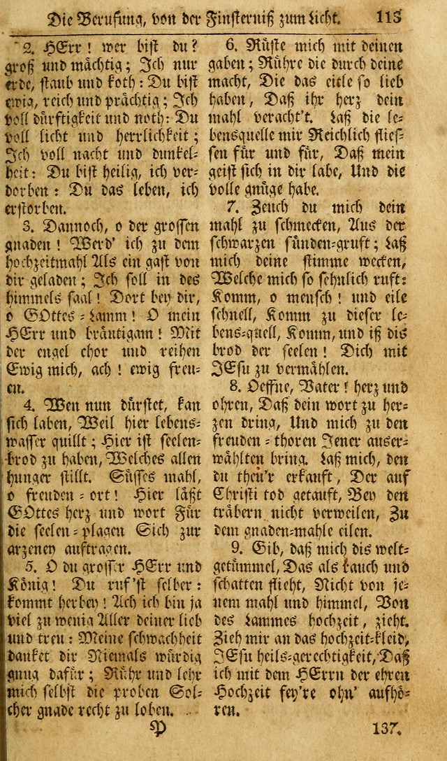 Das Geistliche Saitenspiel: oder, Eine Sammlung auserlesener, erbaulicher, geistreicher Lieder zum Gebrauch aller Gottliebenden Seelen, insonderheit für dei Gemeinen der Evangelischen... (1st Aufl.) page 113