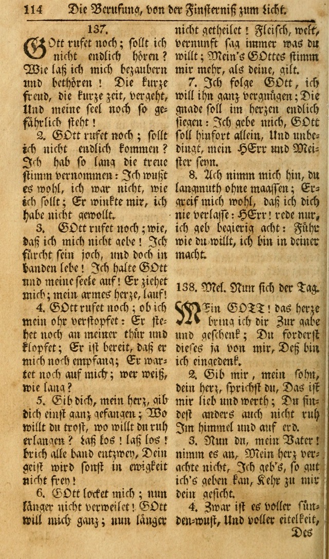 Das Geistliche Saitenspiel: oder, Eine Sammlung auserlesener, erbaulicher, geistreicher Lieder zum Gebrauch aller Gottliebenden Seelen, insonderheit für dei Gemeinen der Evangelischen... (1st Aufl.) page 114