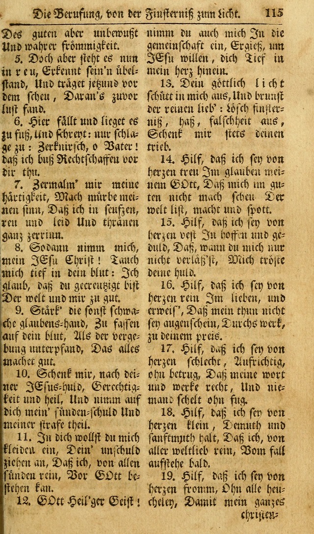 Das Geistliche Saitenspiel: oder, Eine Sammlung auserlesener, erbaulicher, geistreicher Lieder zum Gebrauch aller Gottliebenden Seelen, insonderheit für dei Gemeinen der Evangelischen... (1st Aufl.) page 115