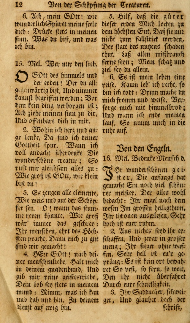 Das Geistliche Saitenspiel: oder, Eine Sammlung auserlesener, erbaulicher, geistreicher Lieder zum Gebrauch aller Gottliebenden Seelen, insonderheit für dei Gemeinen der Evangelischen... (1st Aufl.) page 12