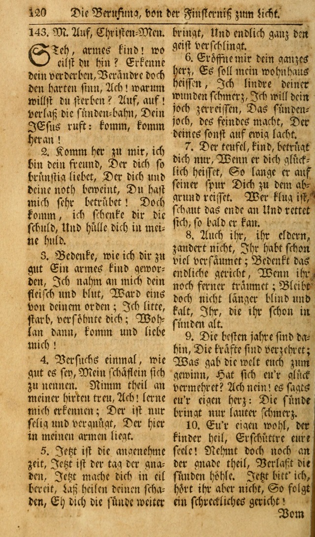 Das Geistliche Saitenspiel: oder, Eine Sammlung auserlesener, erbaulicher, geistreicher Lieder zum Gebrauch aller Gottliebenden Seelen, insonderheit für dei Gemeinen der Evangelischen... (1st Aufl.) page 120