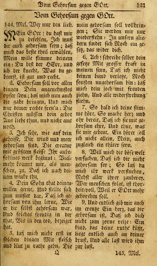 Das Geistliche Saitenspiel: oder, Eine Sammlung auserlesener, erbaulicher, geistreicher Lieder zum Gebrauch aller Gottliebenden Seelen, insonderheit für dei Gemeinen der Evangelischen... (1st Aufl.) page 121