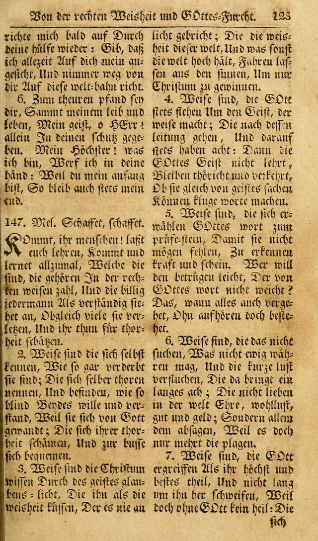 Das Geistliche Saitenspiel: oder, Eine Sammlung auserlesener, erbaulicher, geistreicher Lieder zum Gebrauch aller Gottliebenden Seelen, insonderheit für dei Gemeinen der Evangelischen... (1st Aufl.) page 123