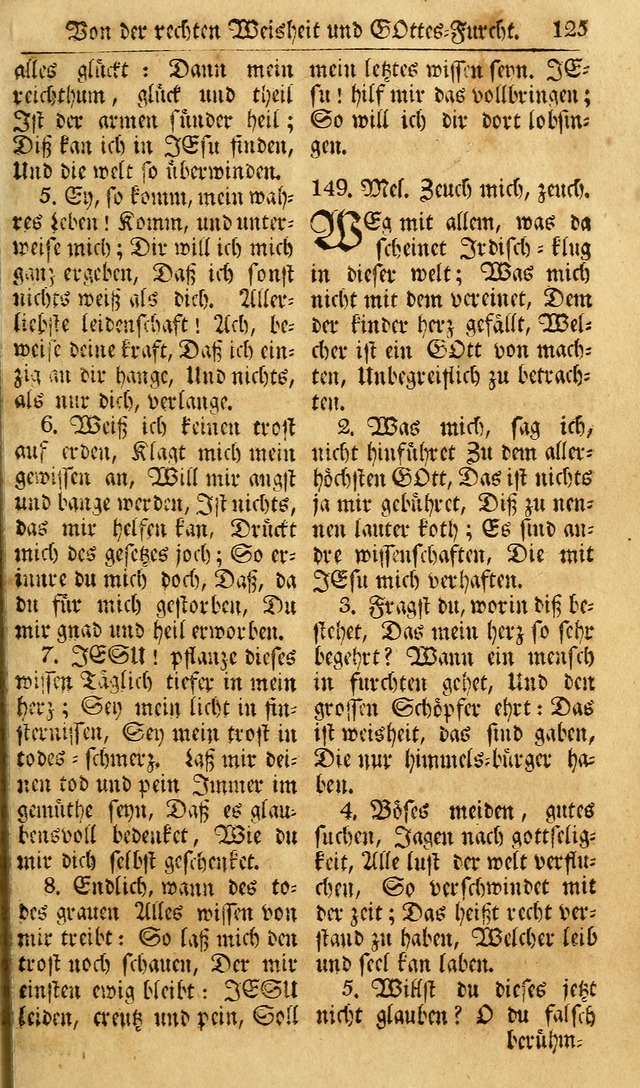 Das Geistliche Saitenspiel: oder, Eine Sammlung auserlesener, erbaulicher, geistreicher Lieder zum Gebrauch aller Gottliebenden Seelen, insonderheit für dei Gemeinen der Evangelischen... (1st Aufl.) page 125