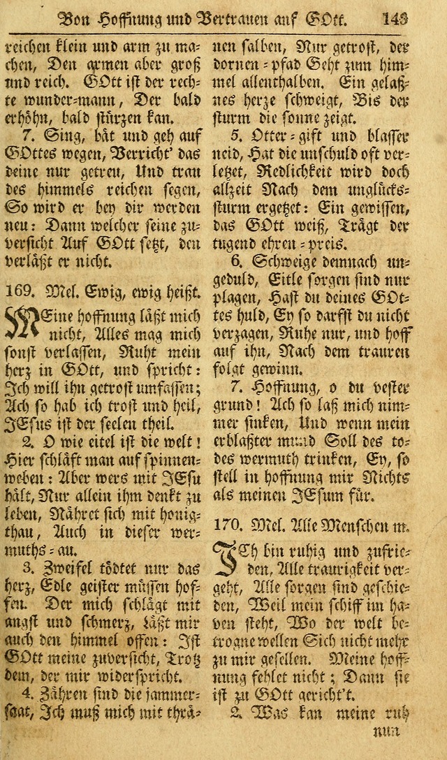 Das Geistliche Saitenspiel: oder, Eine Sammlung auserlesener, erbaulicher, geistreicher Lieder zum Gebrauch aller Gottliebenden Seelen, insonderheit für dei Gemeinen der Evangelischen... (1st Aufl.) page 143