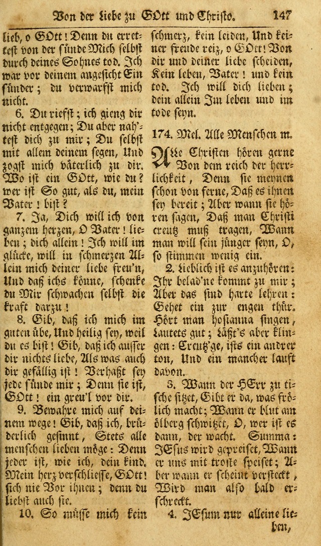 Das Geistliche Saitenspiel: oder, Eine Sammlung auserlesener, erbaulicher, geistreicher Lieder zum Gebrauch aller Gottliebenden Seelen, insonderheit für dei Gemeinen der Evangelischen... (1st Aufl.) page 147