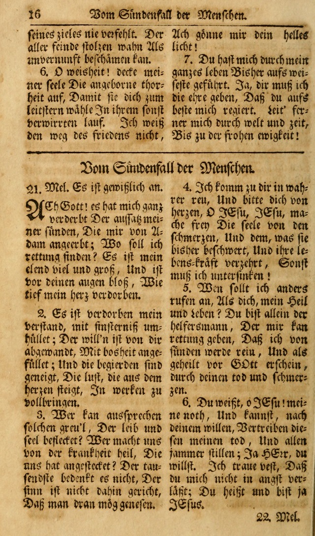 Das Geistliche Saitenspiel: oder, Eine Sammlung auserlesener, erbaulicher, geistreicher Lieder zum Gebrauch aller Gottliebenden Seelen, insonderheit für dei Gemeinen der Evangelischen... (1st Aufl.) page 16