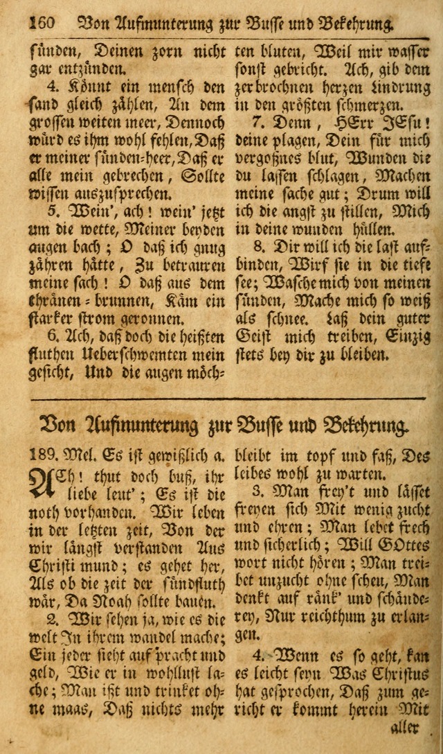 Das Geistliche Saitenspiel: oder, Eine Sammlung auserlesener, erbaulicher, geistreicher Lieder zum Gebrauch aller Gottliebenden Seelen, insonderheit für dei Gemeinen der Evangelischen... (1st Aufl.) page 160