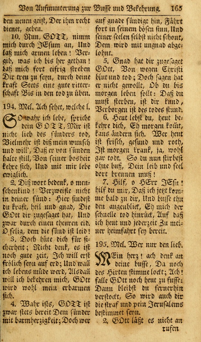 Das Geistliche Saitenspiel: oder, Eine Sammlung auserlesener, erbaulicher, geistreicher Lieder zum Gebrauch aller Gottliebenden Seelen, insonderheit für dei Gemeinen der Evangelischen... (1st Aufl.) page 165