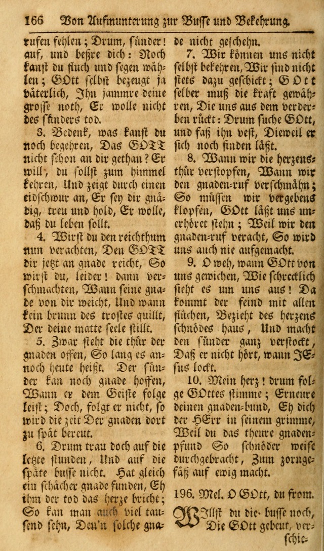 Das Geistliche Saitenspiel: oder, Eine Sammlung auserlesener, erbaulicher, geistreicher Lieder zum Gebrauch aller Gottliebenden Seelen, insonderheit für dei Gemeinen der Evangelischen... (1st Aufl.) page 166