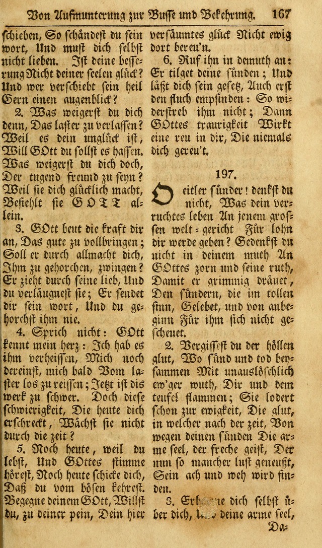 Das Geistliche Saitenspiel: oder, Eine Sammlung auserlesener, erbaulicher, geistreicher Lieder zum Gebrauch aller Gottliebenden Seelen, insonderheit für dei Gemeinen der Evangelischen... (1st Aufl.) page 167