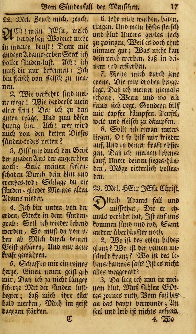 Das Geistliche Saitenspiel: oder, Eine Sammlung auserlesener, erbaulicher, geistreicher Lieder zum Gebrauch aller Gottliebenden Seelen, insonderheit für dei Gemeinen der Evangelischen... (1st Aufl.) page 17