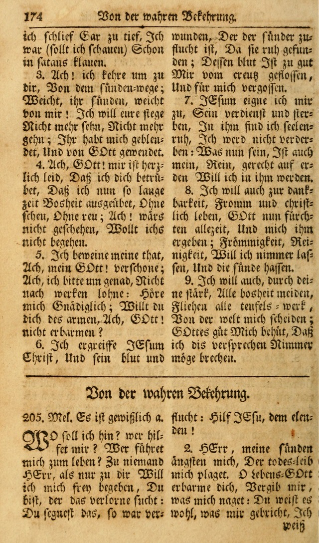 Das Geistliche Saitenspiel: oder, Eine Sammlung auserlesener, erbaulicher, geistreicher Lieder zum Gebrauch aller Gottliebenden Seelen, insonderheit für dei Gemeinen der Evangelischen... (1st Aufl.) page 174