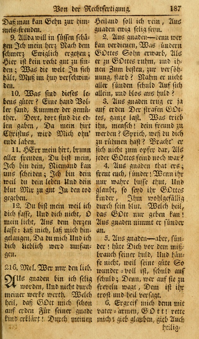 Das Geistliche Saitenspiel: oder, Eine Sammlung auserlesener, erbaulicher, geistreicher Lieder zum Gebrauch aller Gottliebenden Seelen, insonderheit für dei Gemeinen der Evangelischen... (1st Aufl.) page 187