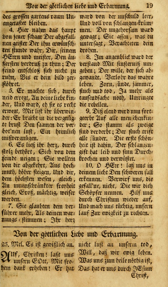 Das Geistliche Saitenspiel: oder, Eine Sammlung auserlesener, erbaulicher, geistreicher Lieder zum Gebrauch aller Gottliebenden Seelen, insonderheit für dei Gemeinen der Evangelischen... (1st Aufl.) page 19