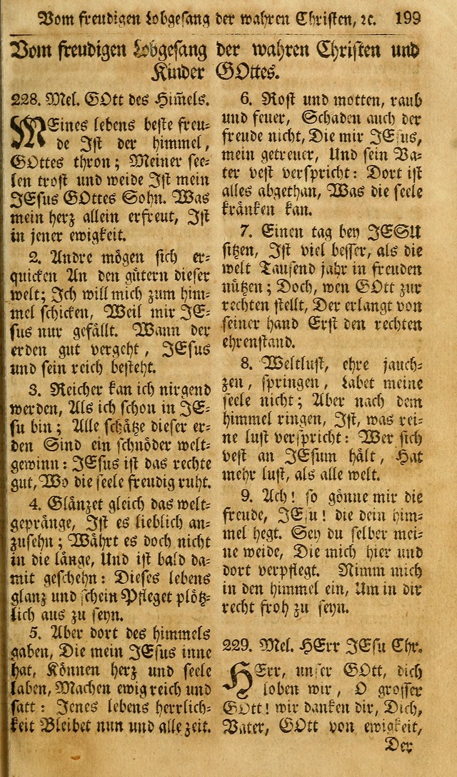 Das Geistliche Saitenspiel: oder, Eine Sammlung auserlesener, erbaulicher, geistreicher Lieder zum Gebrauch aller Gottliebenden Seelen, insonderheit für dei Gemeinen der Evangelischen... (1st Aufl.) page 199