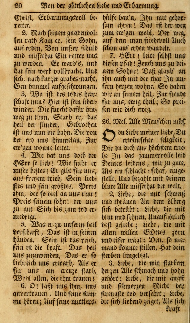 Das Geistliche Saitenspiel: oder, Eine Sammlung auserlesener, erbaulicher, geistreicher Lieder zum Gebrauch aller Gottliebenden Seelen, insonderheit für dei Gemeinen der Evangelischen... (1st Aufl.) page 20