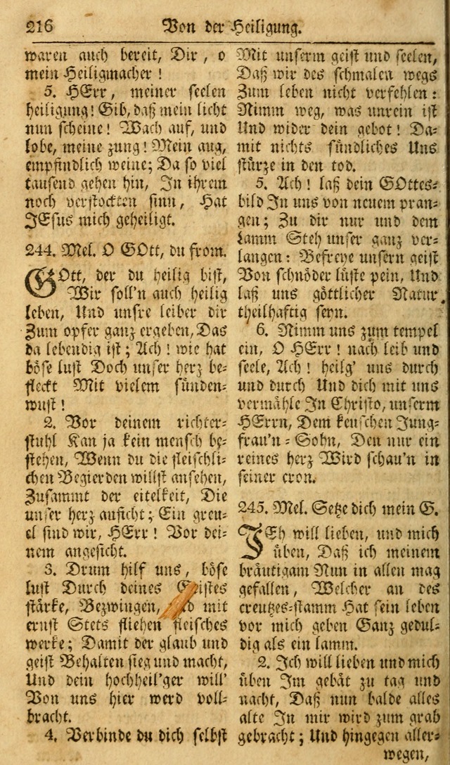 Das Geistliche Saitenspiel: oder, Eine Sammlung auserlesener, erbaulicher, geistreicher Lieder zum Gebrauch aller Gottliebenden Seelen, insonderheit für dei Gemeinen der Evangelischen... (1st Aufl.) page 216