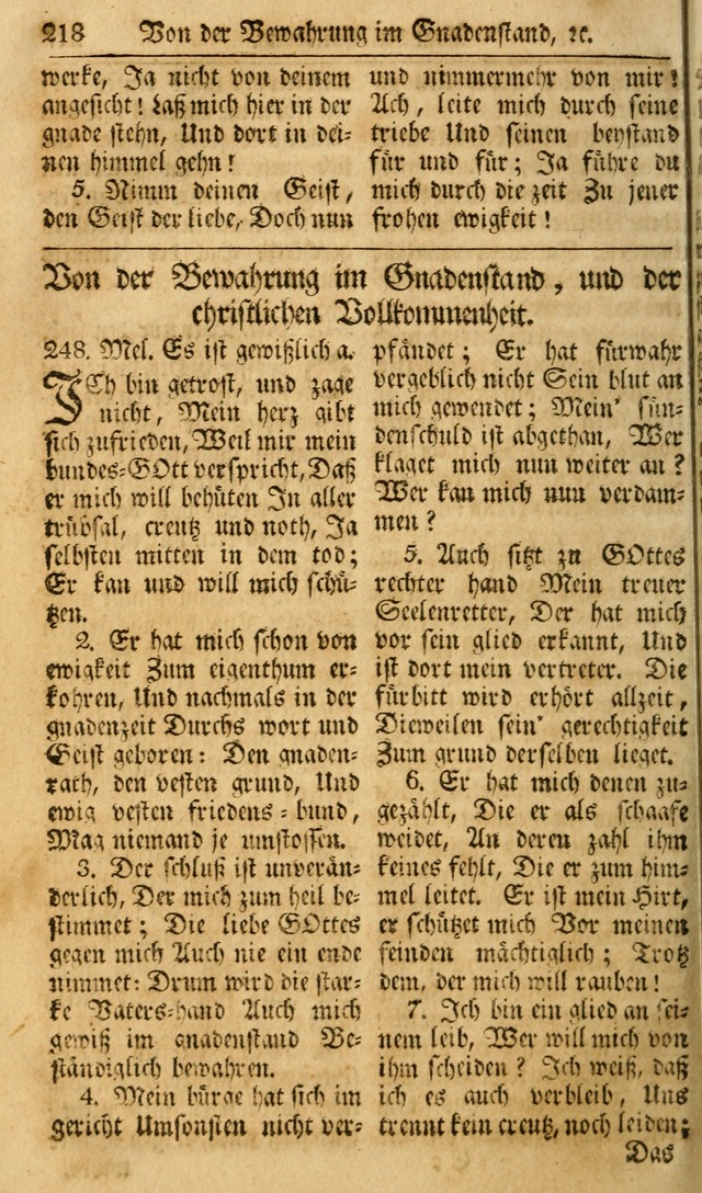 Das Geistliche Saitenspiel: oder, Eine Sammlung auserlesener, erbaulicher, geistreicher Lieder zum Gebrauch aller Gottliebenden Seelen, insonderheit für dei Gemeinen der Evangelischen... (1st Aufl.) page 218