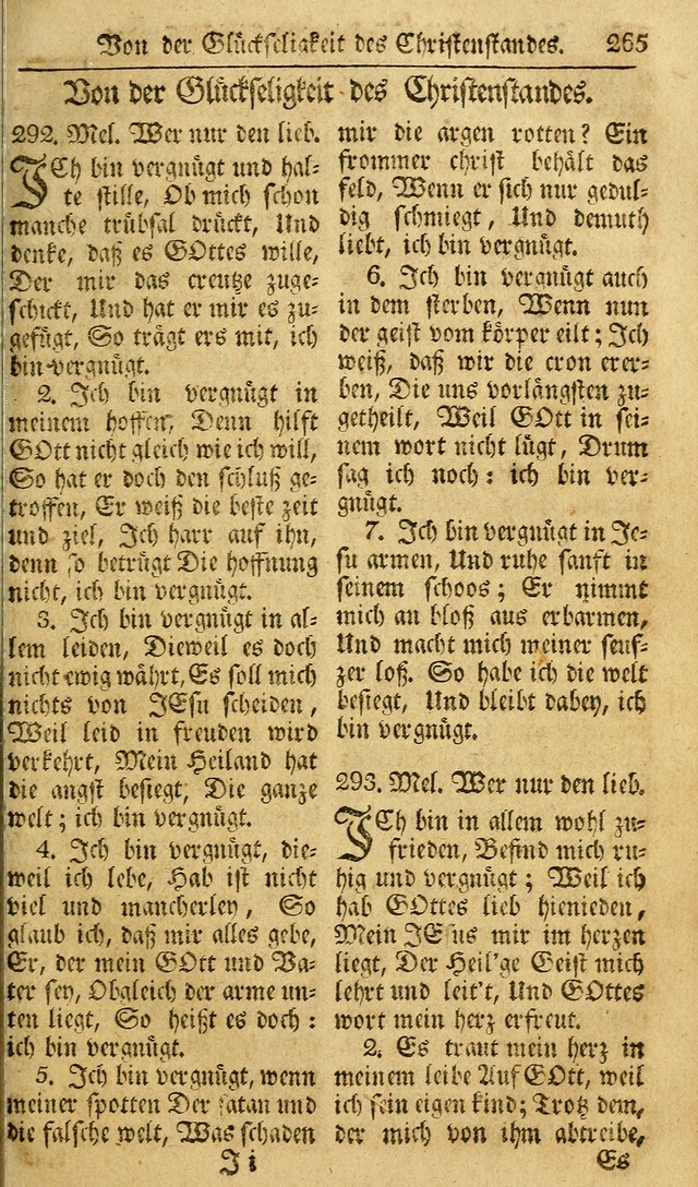 Das Geistliche Saitenspiel: oder, Eine Sammlung auserlesener, erbaulicher, geistreicher Lieder zum Gebrauch aller Gottliebenden Seelen, insonderheit für dei Gemeinen der Evangelischen... (1st Aufl.) page 265