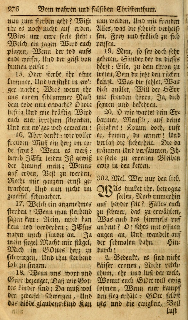 Das Geistliche Saitenspiel: oder, Eine Sammlung auserlesener, erbaulicher, geistreicher Lieder zum Gebrauch aller Gottliebenden Seelen, insonderheit für dei Gemeinen der Evangelischen... (1st Aufl.) page 276